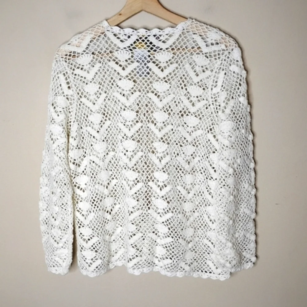 Tiara International Vintage Open Knit Crochet Top Size Medium - Picture 6 of 8